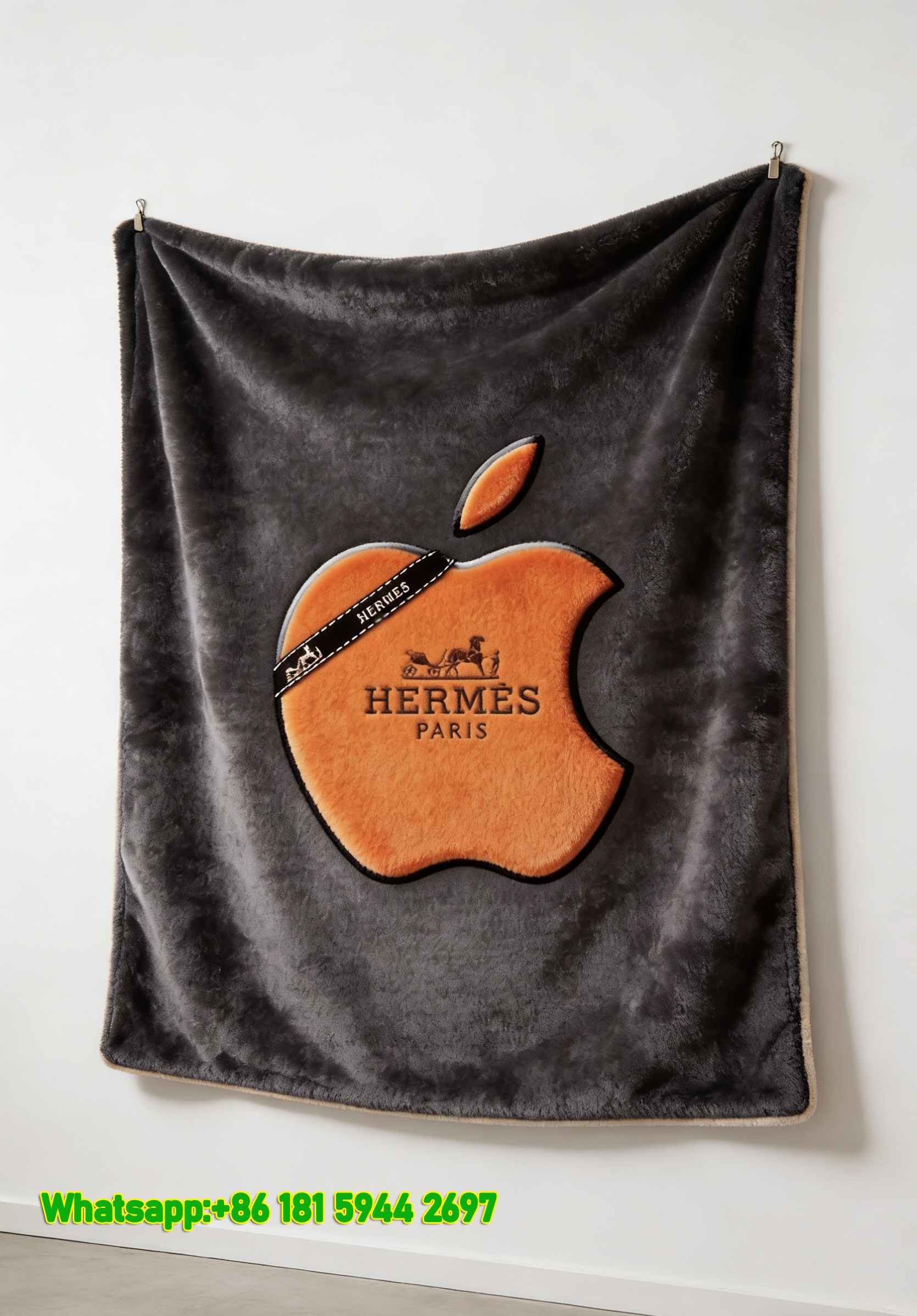 Luxury Hermès Orange Apple Logo Flannel Throw Blanket IMG_5045